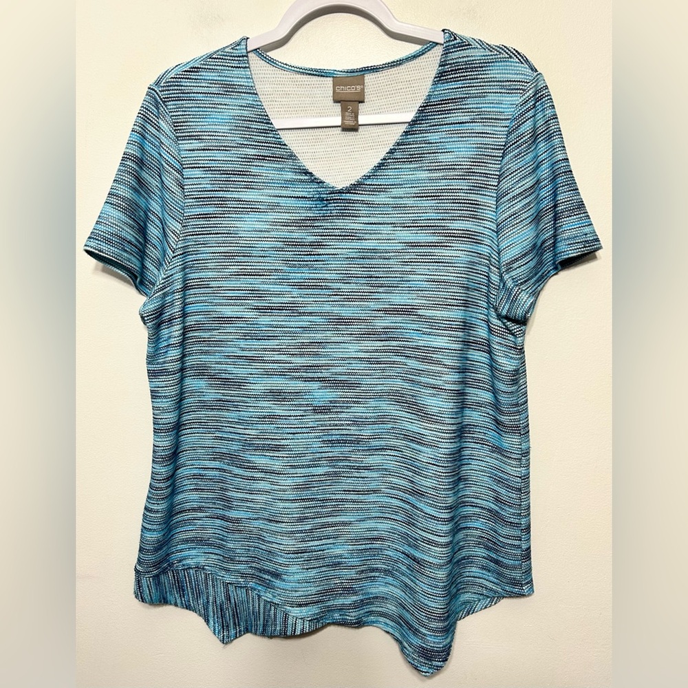 Chicos Space Dye Texture Knit Asymmetrical Shirt